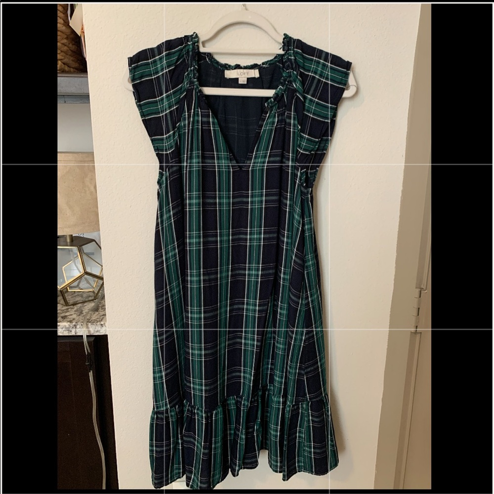 Blackwatch plaid day dress with tie waist